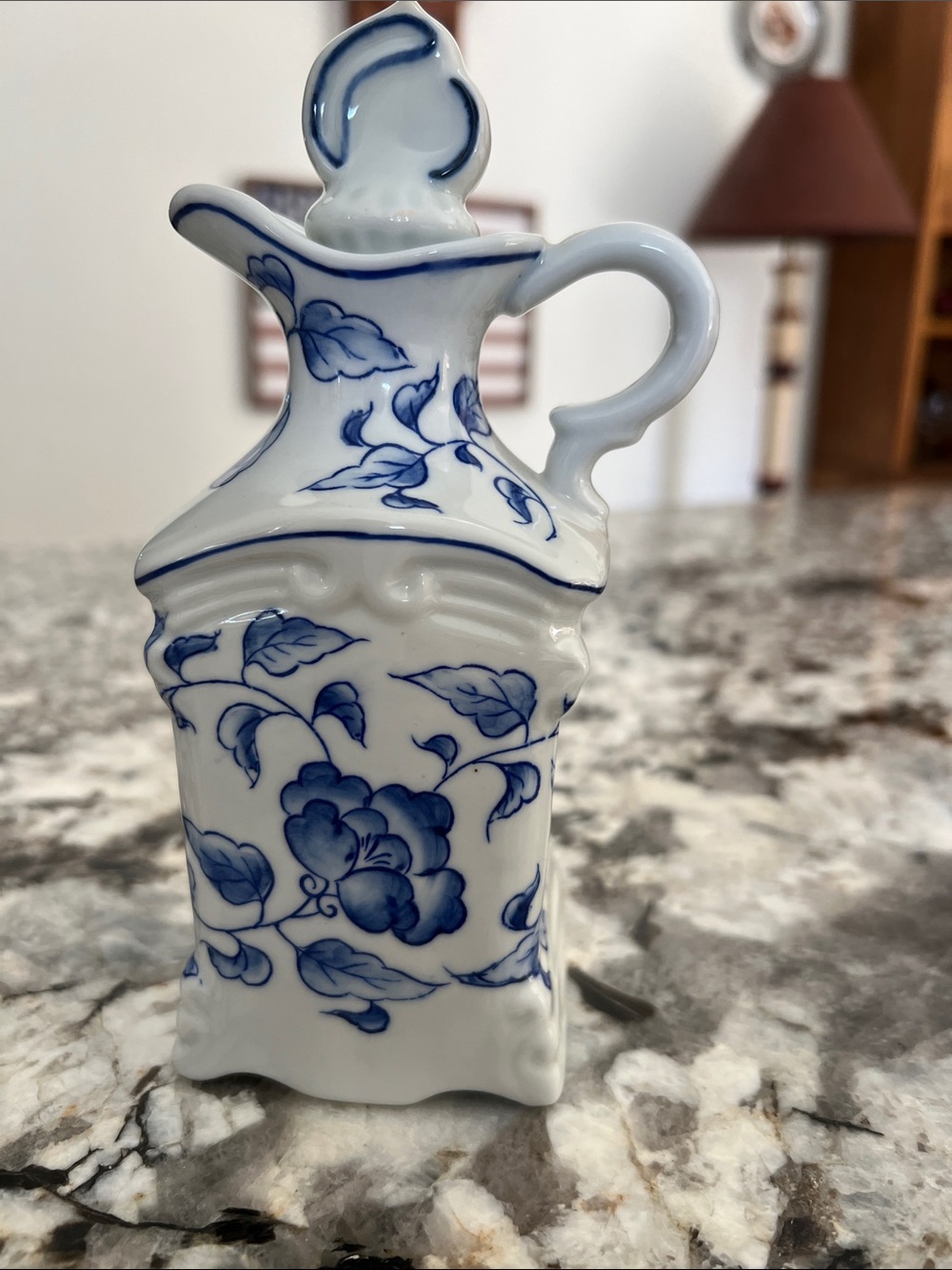 Andrea By Sadek Blue and White Floral Ceramic Cruet